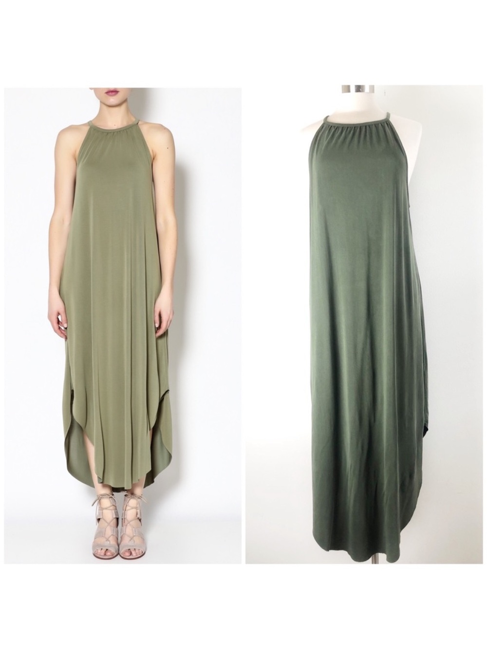 Double Zero Olive Green High Neck Maxi Dress size small NEW